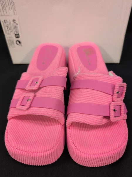 Fashion Double Buckle Slide Sandal Womem's US 7 Pink (60900)