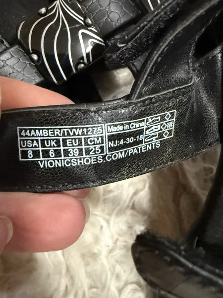 Vionic Sandals Women 8 Amber Black Python Adjustable Strappy Slingback