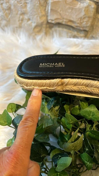 Michael Kors Royce Black Quilted Slides Espadrille Jute - Size 6/7