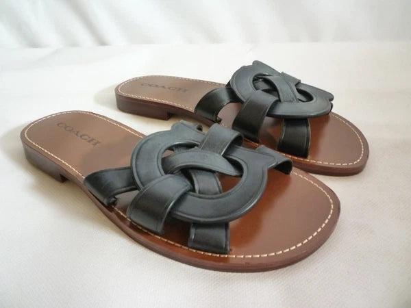 Coach Issa Black Leather Slides Sandal Shoes Women's UK 6 RRP £195 New US 8