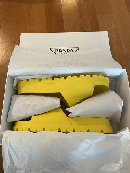 Prada Logo Rubber Pool Platform Slide Sandals - Yellow IT 36 / US 6 (Women’s)