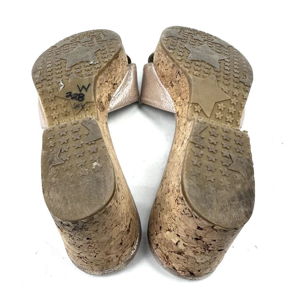 Jimmy Choo Panna Sandals 7 Cork Heel Womens Slip On Shoes Made In Spain