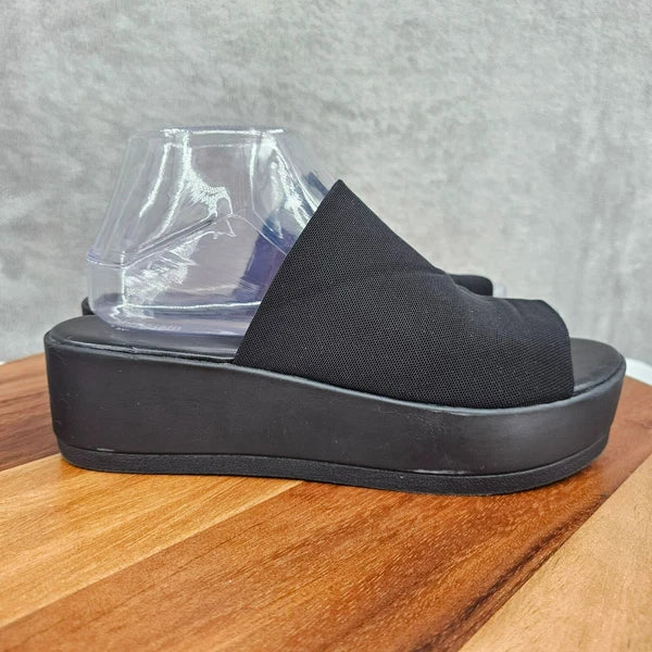 Mossimo Platform Slides 8 Black Fabric Stretch Flatform 90s Retro Stylish Trendy