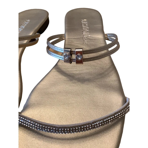 FASHION & SHOES METALLIC GOLD LEATHER AND CRYSTAL STRAP SLIDES NEW EU 40 US 9.5
