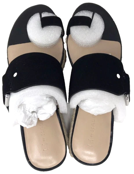 H By Halston Women's Savannah Slip On Slide Sandals W/Toe Ring Black Size:7.5