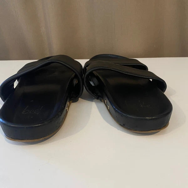 beek Black Leather Double Strap Slide Sandals Minimalist Style