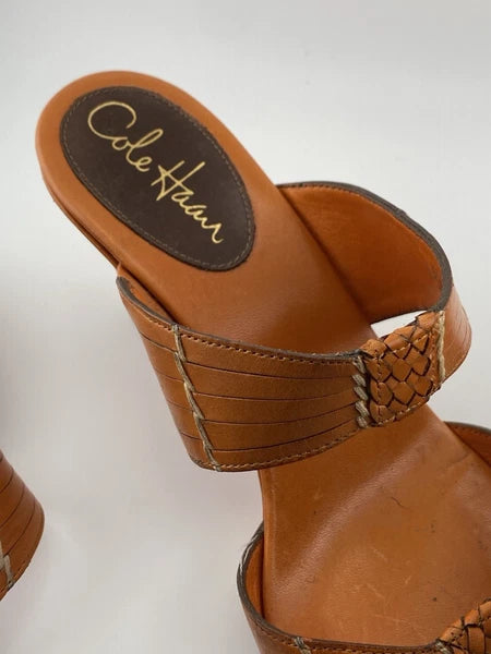 Cole Haan Air Huarache Slide Sandal Womens 8 Slip On Leather Orange Wedge