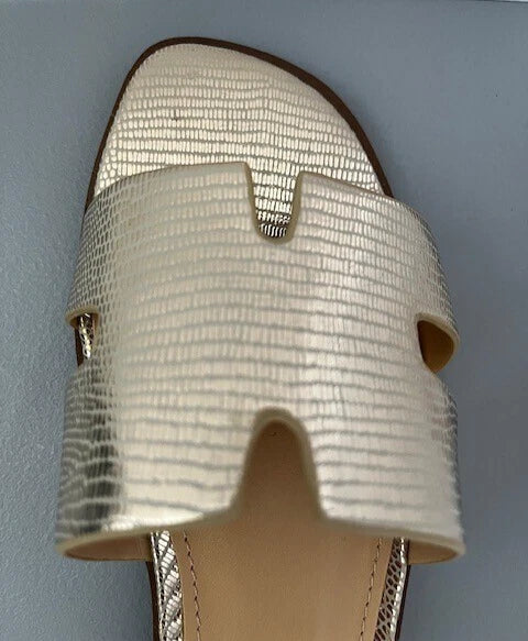 Nine west slide sandals 7.5 med NIB  flat metallic mostly gold H style