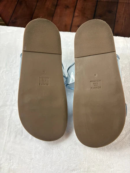 Schultz Enola sporty Metallic Blue Slides With Bamboo Style Buckles