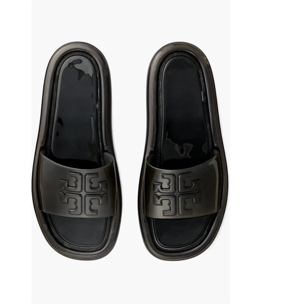 Tory Burch Bubble Jelly Slide Sandal With Logo  Black Sz 10