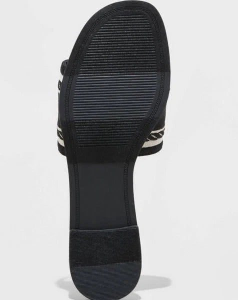 A New Day Women's Black w/ Ivory Embroidered "Capri" Slide Sandals Sz: 10 NWT
