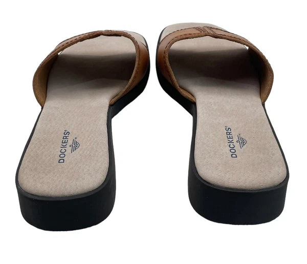 NWT Dockers Healy DB Slide Leather Sandals Womens 9 M Prairie Brown Wedge