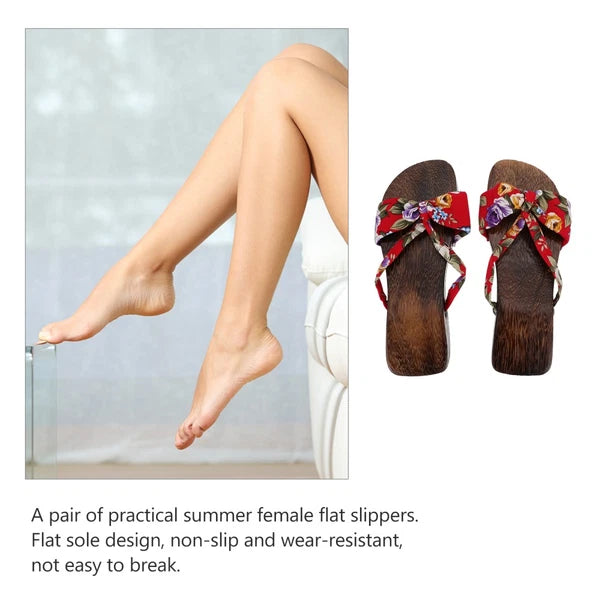 Chinese Style Wooden Clogs Women's Slide Sandals Flat Dressy for