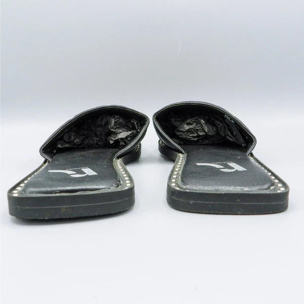 Report Rosalee Puff Slide Sandals Studded Sz 7 Black Faux Leather Square Toe