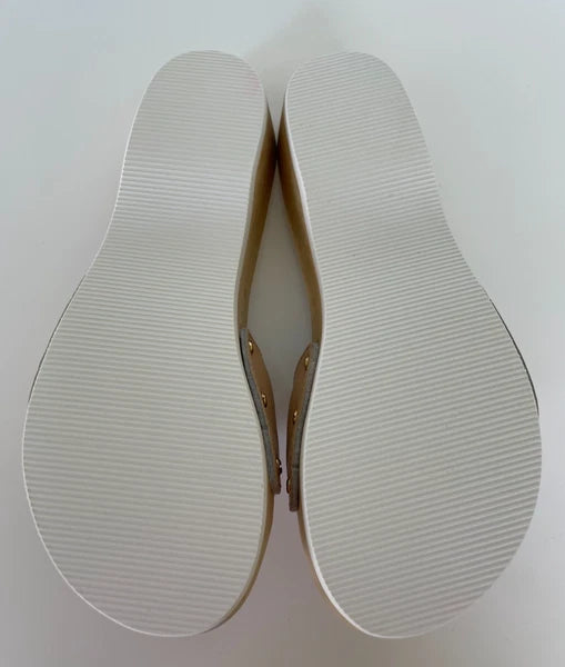 Dr. Scholl's The Original Wooden Sandals Slides Beige Leather Sz 5 M Brazil NEW