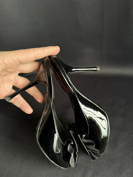 Dolce & Gabbana Women's Heeled Slides Sandals Black Patent Leather Size 38,5