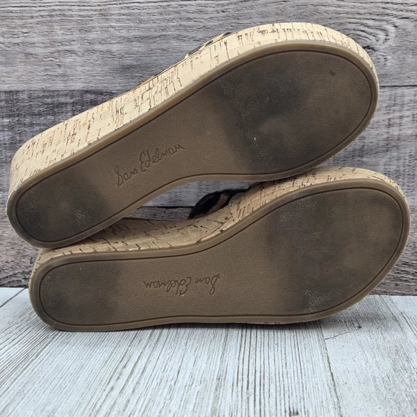 Sam Edelman Sandals Raynere Women's Sz 6 Leopard Cork Wedge Platform Shoe