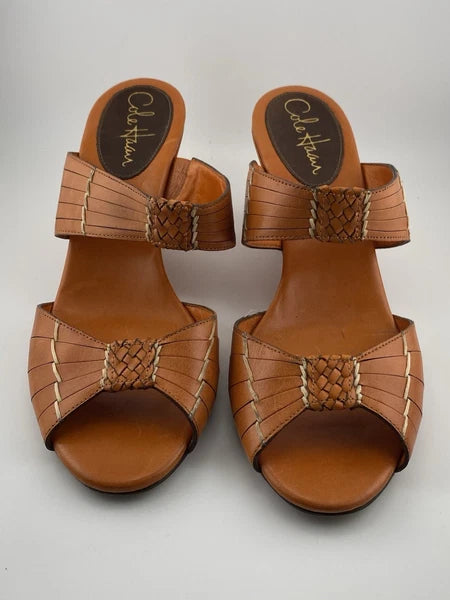 Cole Haan Air Huarache Slide Sandal Womens 8 Slip On Leather Orange Wedge