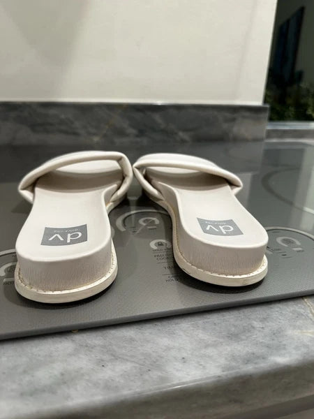 Dolce Vita Women US Sz 9 Sandal Slides Fashion Ivory Slip On Bandage Strap Flats