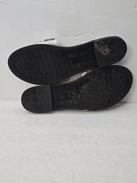 Fashion Nova Sandals Womans 10 Silver Slip On Flats Rhinestones City Club Preppy