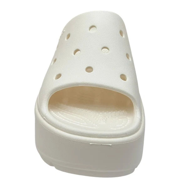 Crocs Women’s Stomp Style Slide Sandals Size 8-8.5 Solid White Chunky Block Heel