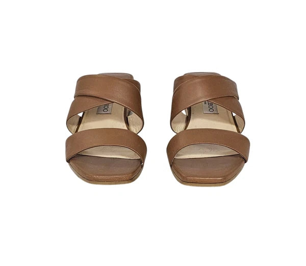 JIMMY CHOO Samara Brown Leather Cork Wedge Slide Sandals 40.5 / 10.5 US