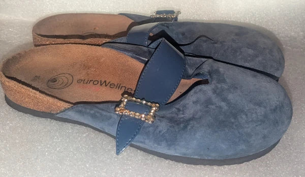 euroWellness Blue Suede Slide Fashion Sandals Women's Shoes 9 US / 40 EU