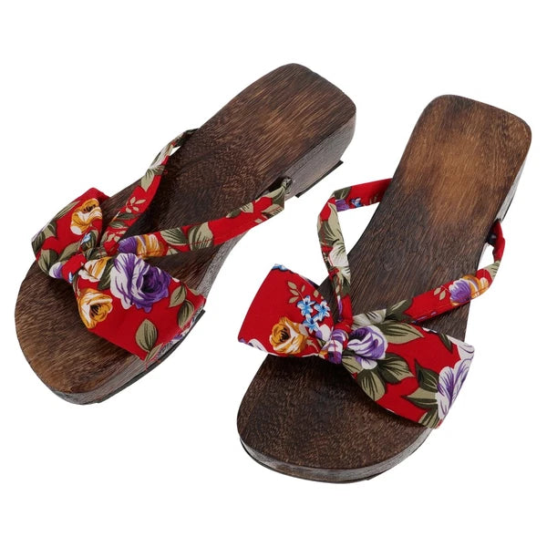 Chinese Style Wooden Clogs Women's Slide Sandals Flat Dressy for