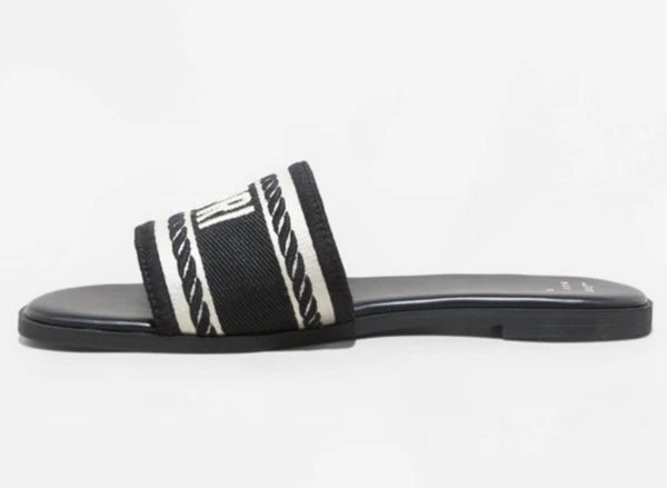 A New Day Women's Black w/ Ivory Embroidered "Capri" Slide Sandals Sz: 10 NWT