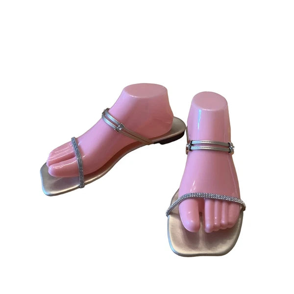 FASHION & SHOES METALLIC GOLD LEATHER AND CRYSTAL STRAP SLIDES NEW EU 40 US 9.5