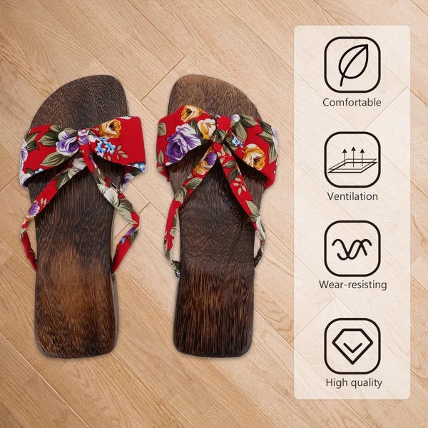 Chinese Style Wooden Clogs Women's Slide Sandals Flat Dressy for