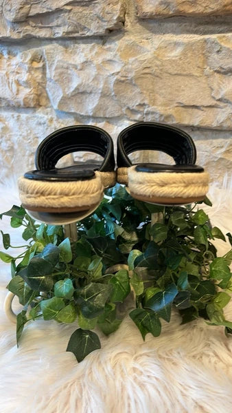 Michael Kors Royce Black Quilted Slides Espadrille Jute - Size 6/7