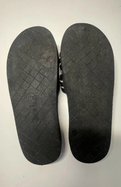 Chanel Coco Slides Black Size 39 Rubber Fabric Logo Sandals G34729 Women’s