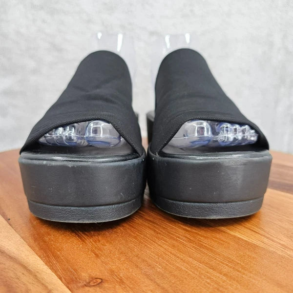 Mossimo Platform Slides 8 Black Fabric Stretch Flatform 90s Retro Stylish Trendy