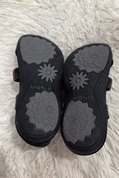 Vionic Sandals Women 8 Amber Black Python Adjustable Strappy Slingback