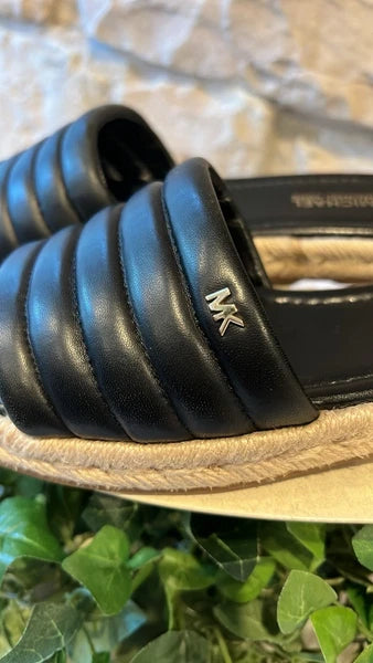 Michael Kors Royce Black Quilted Slides Espadrille Jute - Size 6/7