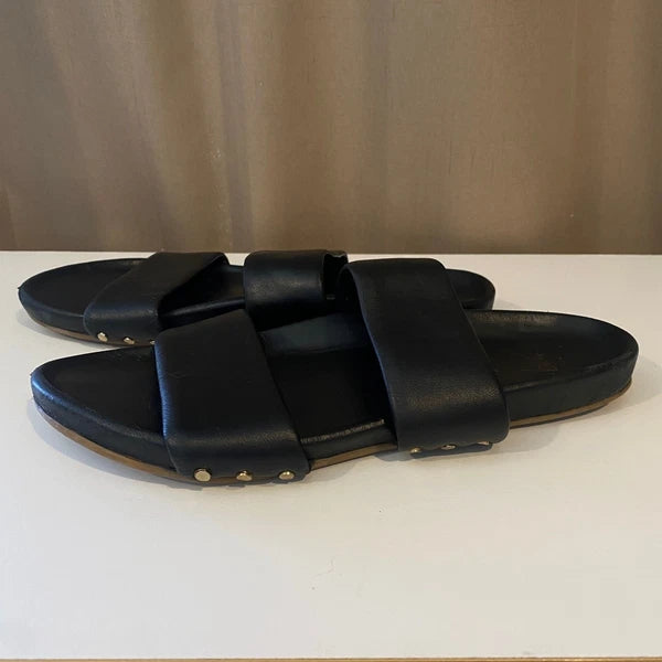 beek Black Leather Double Strap Slide Sandals Minimalist Style