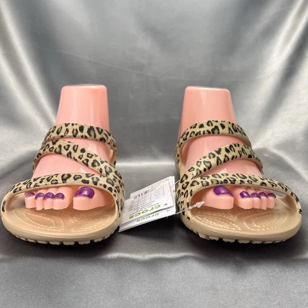 Crocs Kadee II Leopard Sandals Women's 7 Strappy Slides Spring Shoes 206894-90L