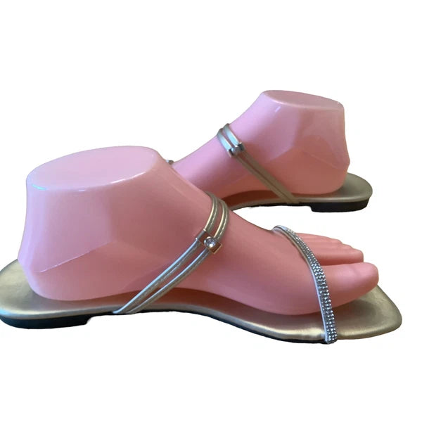 FASHION & SHOES METALLIC GOLD LEATHER AND CRYSTAL STRAP SLIDES NEW EU 40 US 9.5