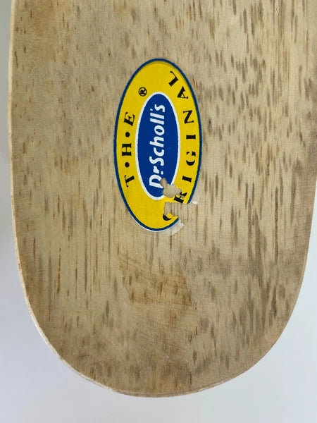 Dr. Scholl's The Original Wooden Sandals Slides Beige Leather Sz 5 M Brazil NEW