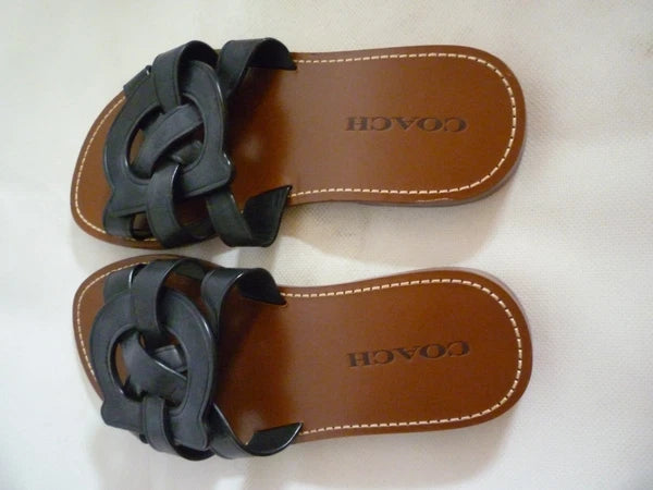 Coach Issa Black Leather Slides Sandal Shoes Women's UK 6 RRP £195 New US 8