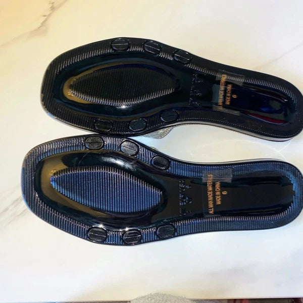 NEW 2x pairs 6 Clear Black Jelly Flat Sandals Wedding Slides Rhinestone Silver