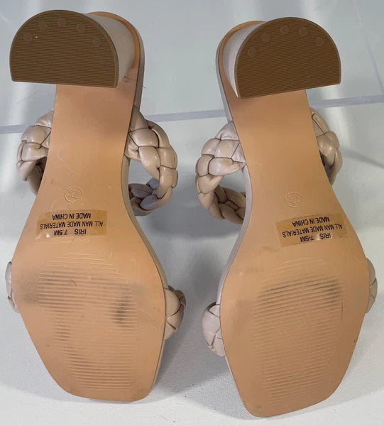 DUNES NY Iris Double Strap Braided Memory Foam Slide Sandal Heels 7.5 Nude Blush