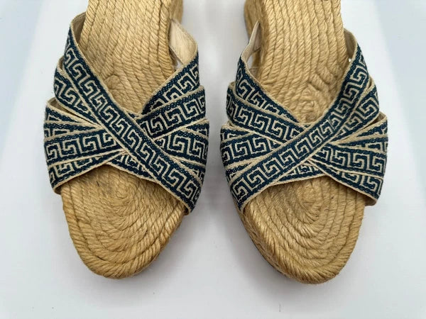 Stubbs & Wootton Blue Geometric Nylon Espadrilles Wedge Sandals Women Sz 7