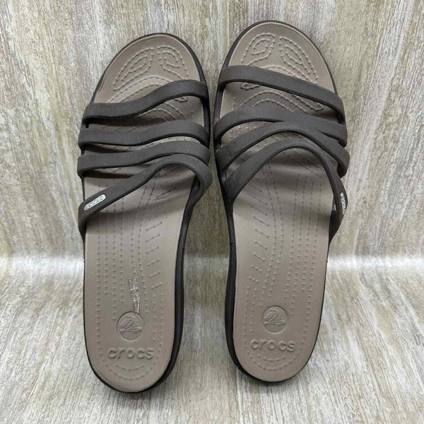 Crocs Rhonda Slides Wedge Strappy Slip On Sandals Brown Style 14706 Womens 10