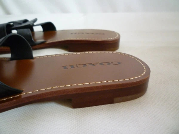 Coach Issa Black Leather Slides Sandal Shoes Women's UK 6 RRP £195 New US 8