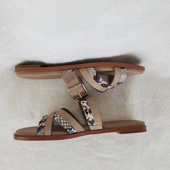 Cole Haan Python-Print Fairen Leather Strappy Buckle Slide Flat Sandals Size 8M