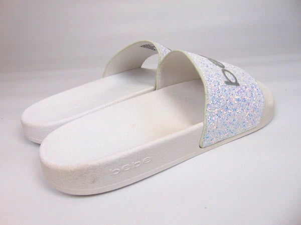 Bebe Womens Fraida Glitter Slide Fashion Sandals Flats Size 7.0 M, White Glitte