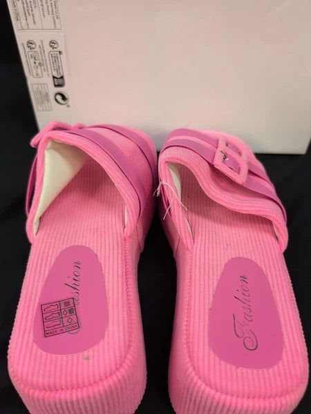 Fashion Double Buckle Slide Sandal Womem's US 7 Pink (60900)