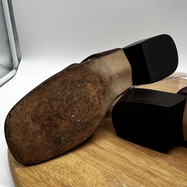 Rangoni Firenze Brown Leather Open-Toe Sandals 8 1/2 AA Made Italy Gold Buckle